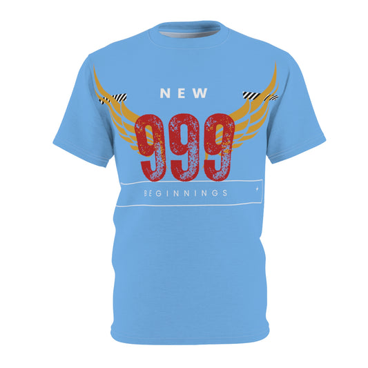 "999 New beginnings" Unisex Cut & Sew Tee (AOP)